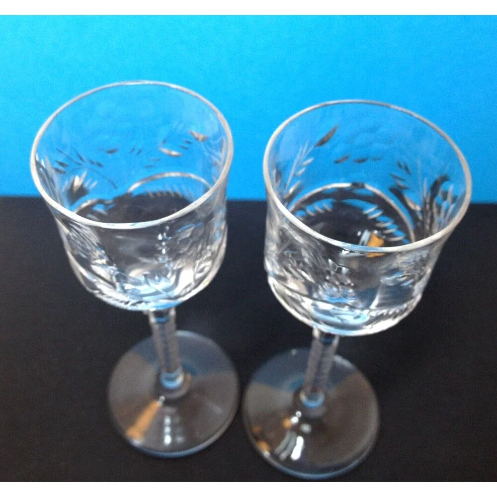 Vintage 2 Elegant Cut Crystal 1 oz. Cordial Glasses / Shot Glass